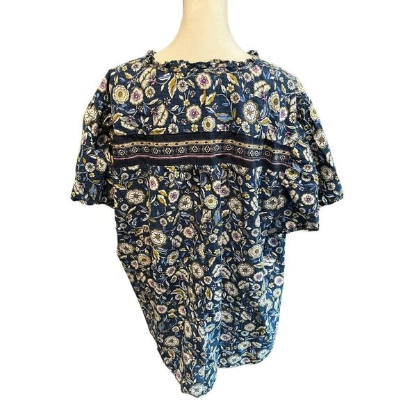 Lane Bryant Women's Size 26 Blouse Short Sleeve Blue with Floral Design - Picture 5 of 7